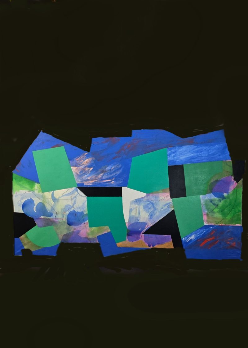 Abstrakti kollaasi taideteos ateljeeKI